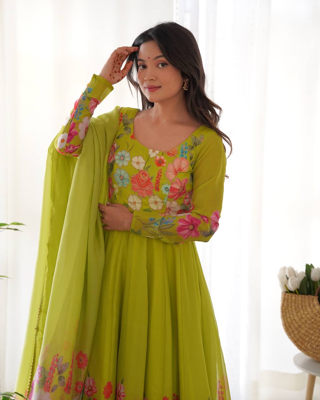 Green Color Organza Silk Anarkali Suit