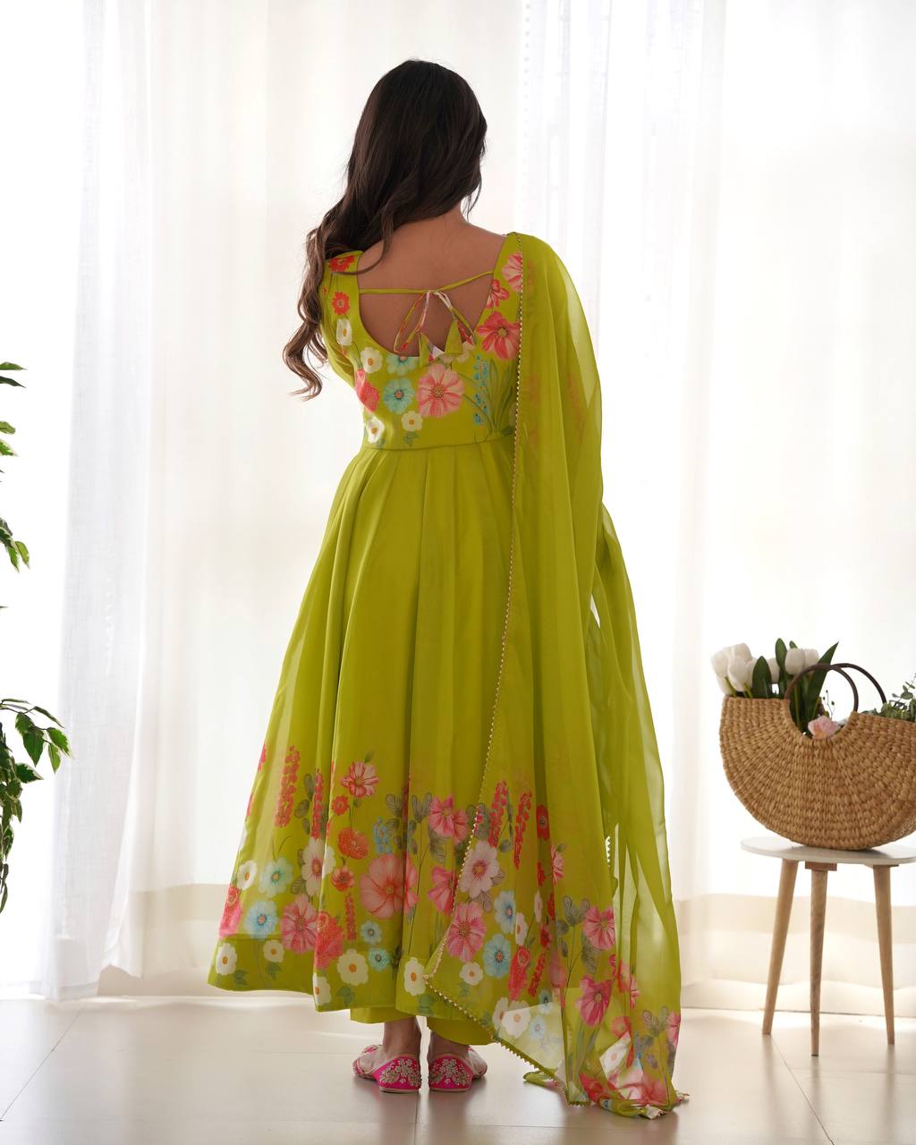 Green Color Organza Silk Anarkali Suit