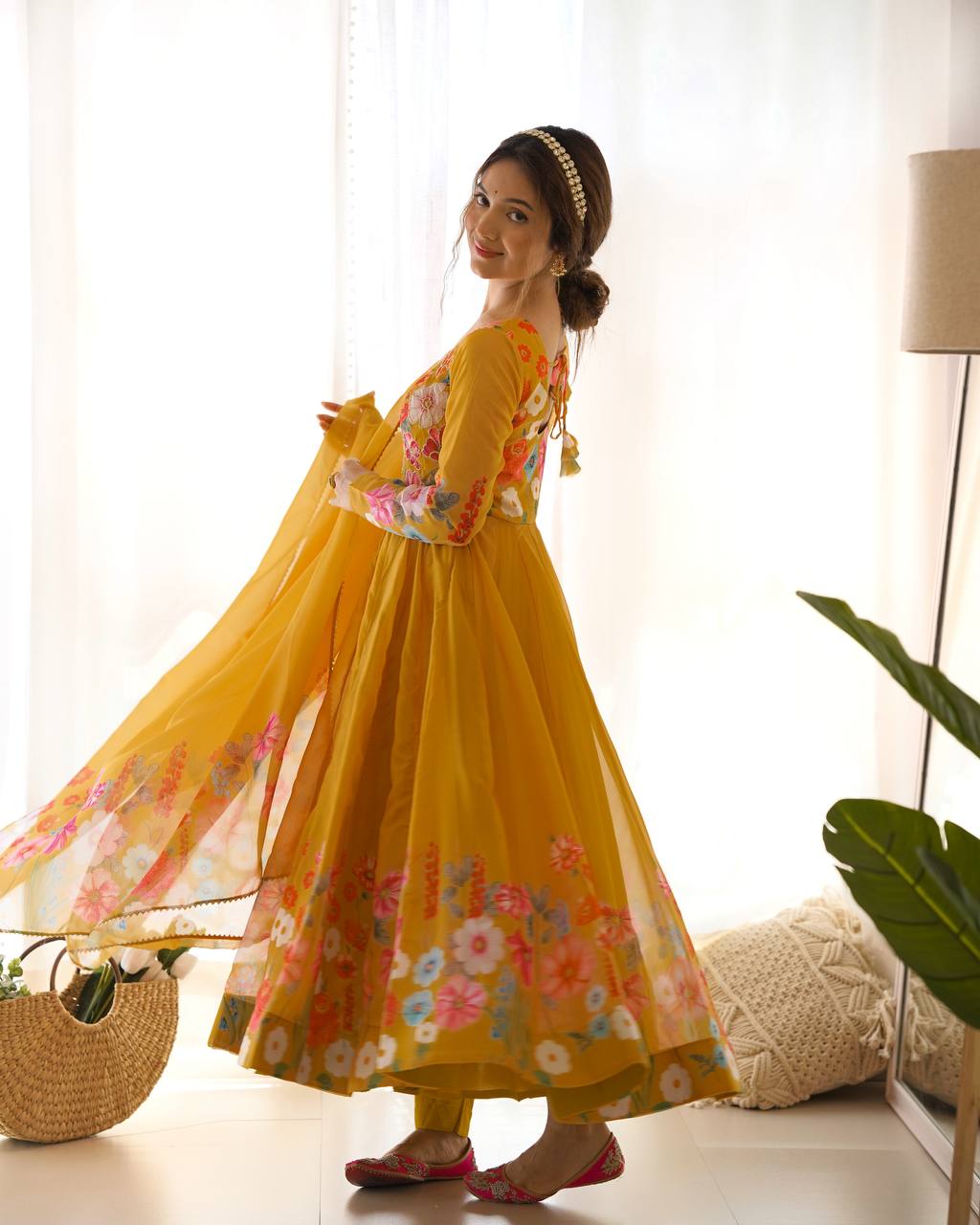 Yellow Color Organza Silk Anarkali Suit