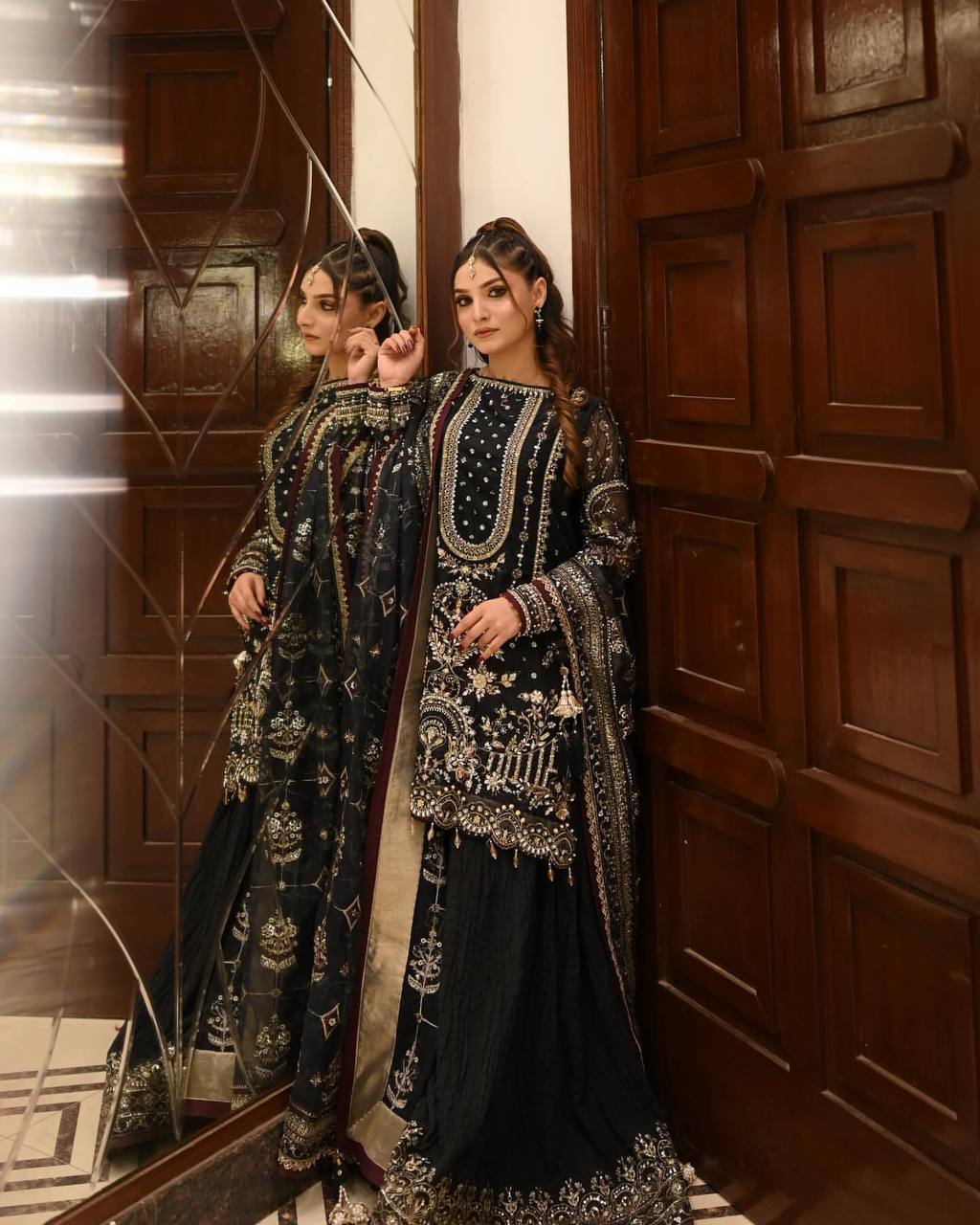 Luxe Faux Georgette Embroidered Kurta Palazzo Set