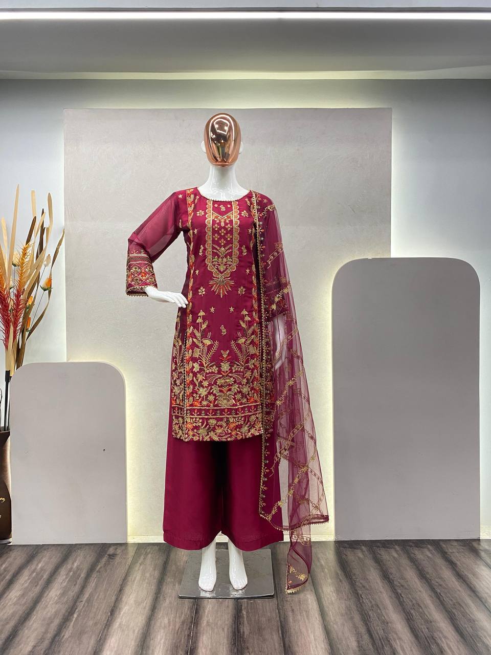Rani Pink Stylish Heavy Designer Suit Set