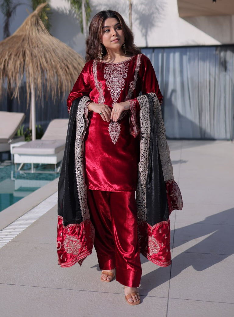 Premium Ice Velvet Kurta Pant Set with Dupatta