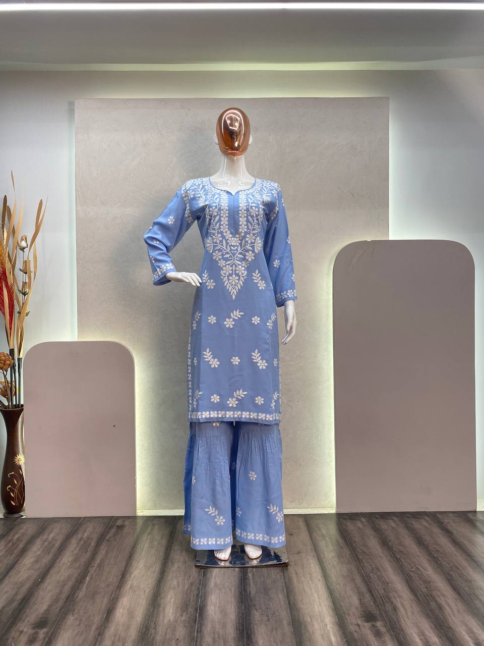 Blue And Black Kurta With Sharara Set