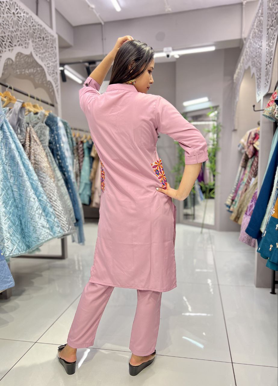 Pink Designer Kurta With pant Set