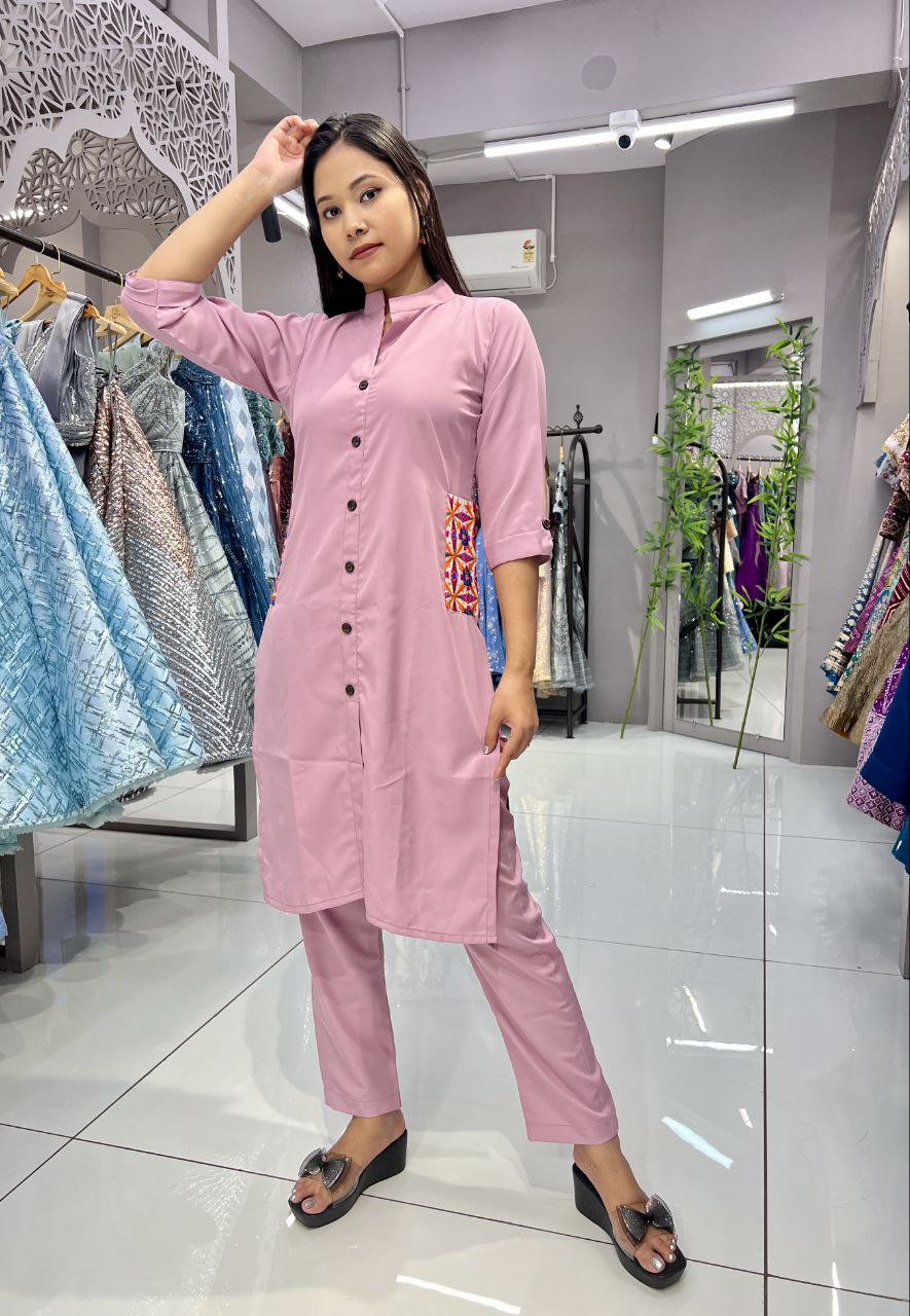 Pink Designer Kurta With pant Set