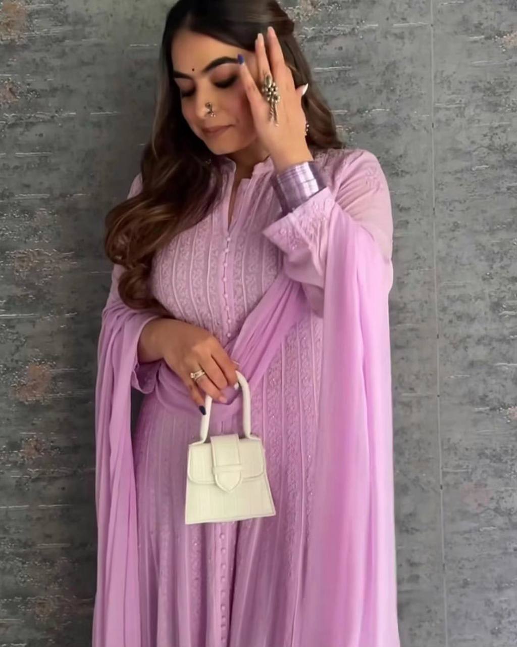 Purple Full Flair Embroidery Salwar Suit Set