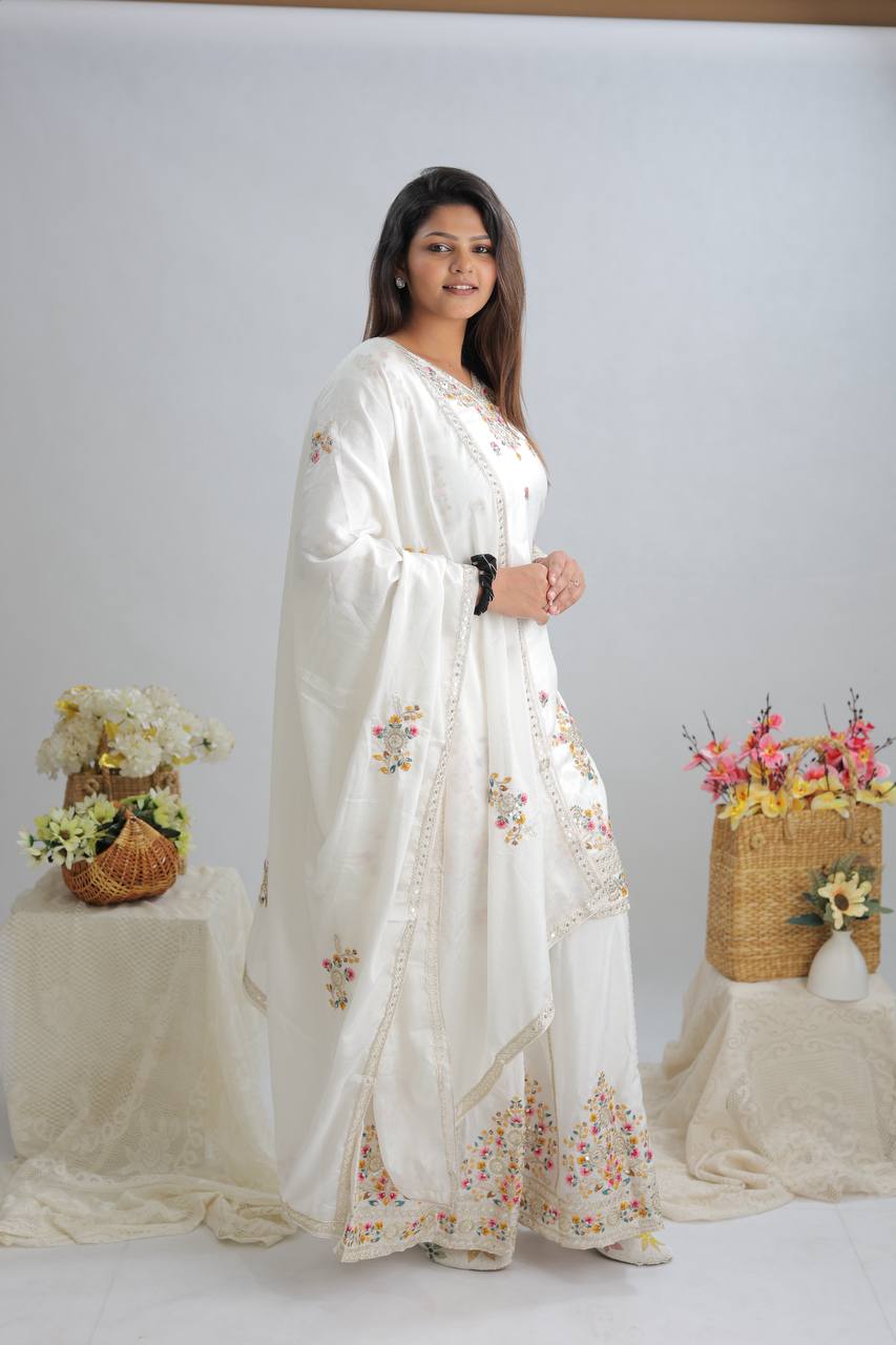New Partywear White  Designer Partywear Sharara Set