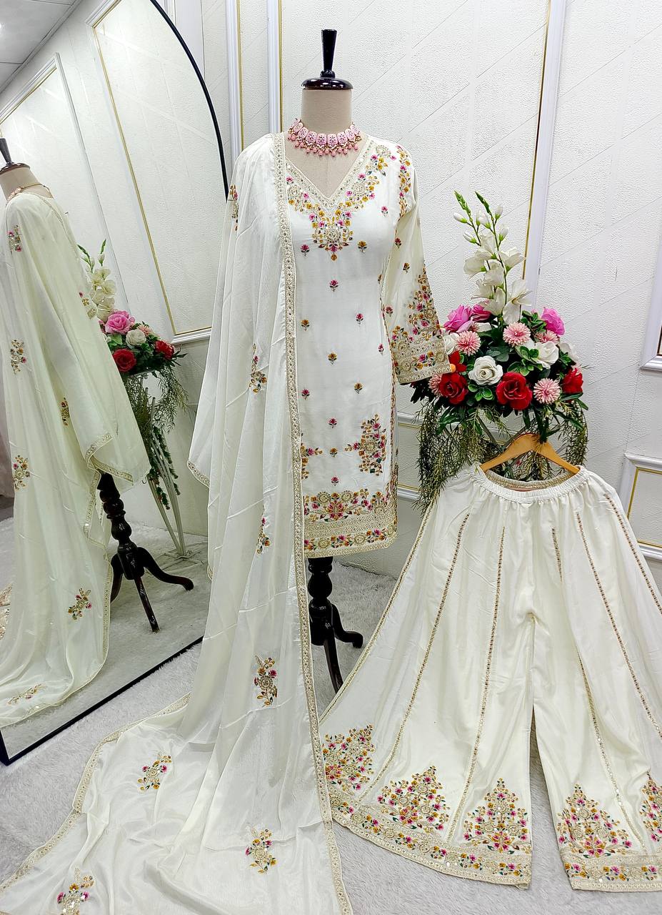 New Partywear White  Designer Partywear Sharara Set