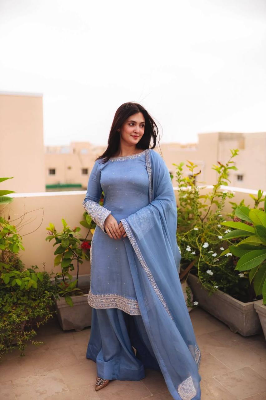 New Designer Festive Heavy Faux Georgette Sharara Palazzo Suit with Dupatta – Fully Stitched
