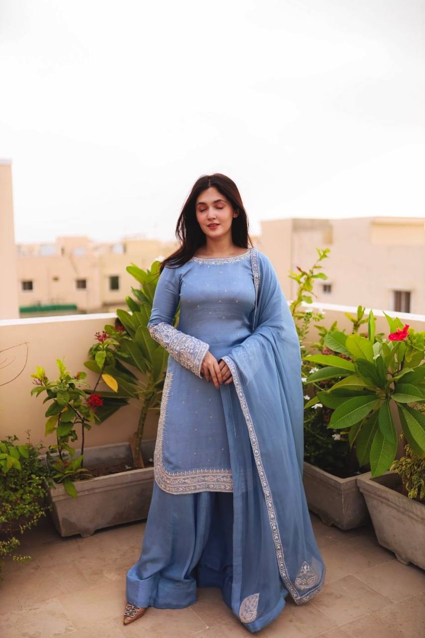 New Designer Festive Heavy Faux Georgette Sharara Palazzo Suit with Dupatta – Fully Stitched