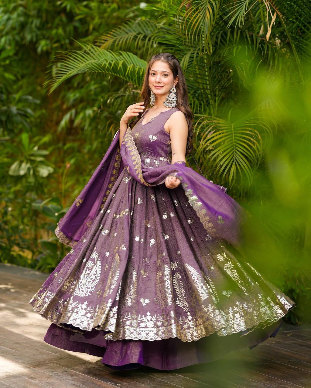 New Treditional Premium look French Crepe Silk Embroidery Suit Set with Lace Work & Digital Print Dupatta