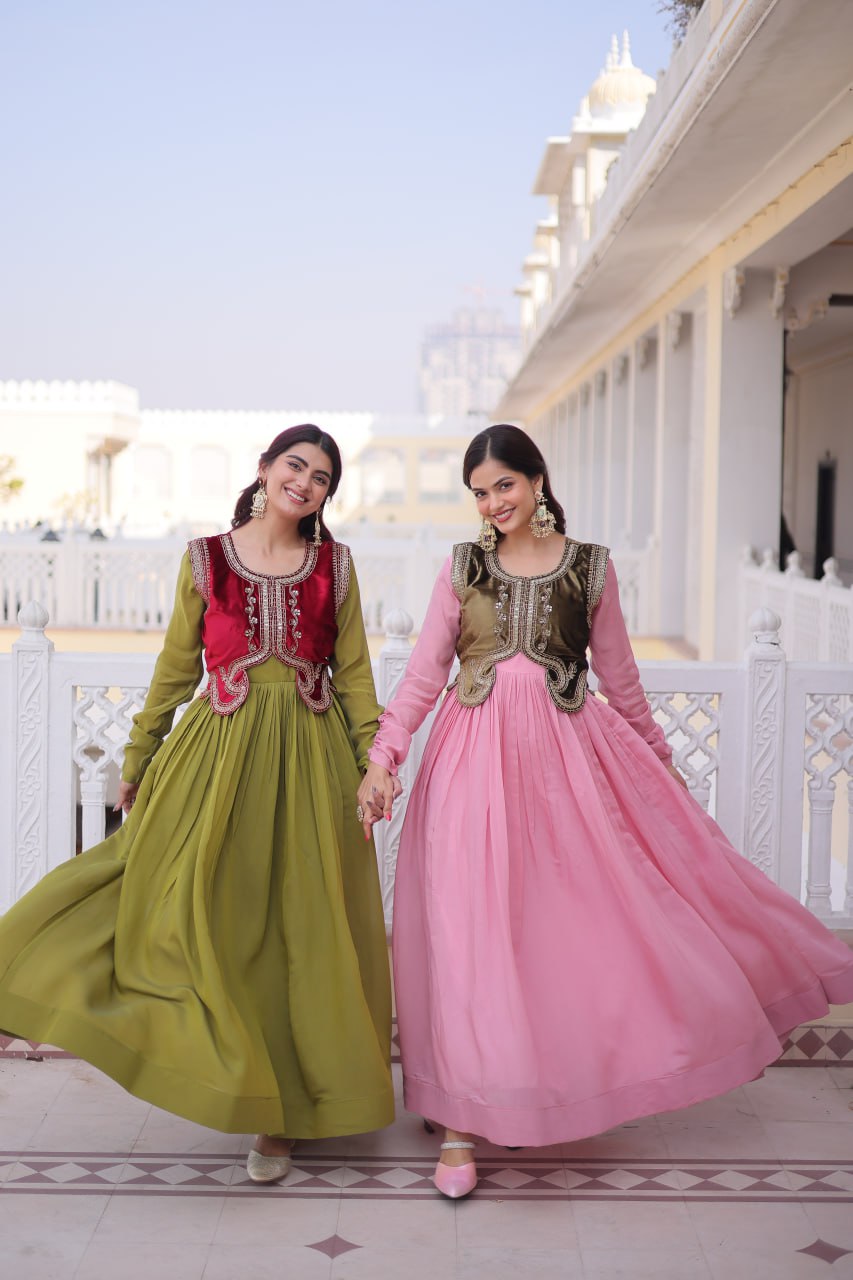 Gown with Embroidered Koti Set