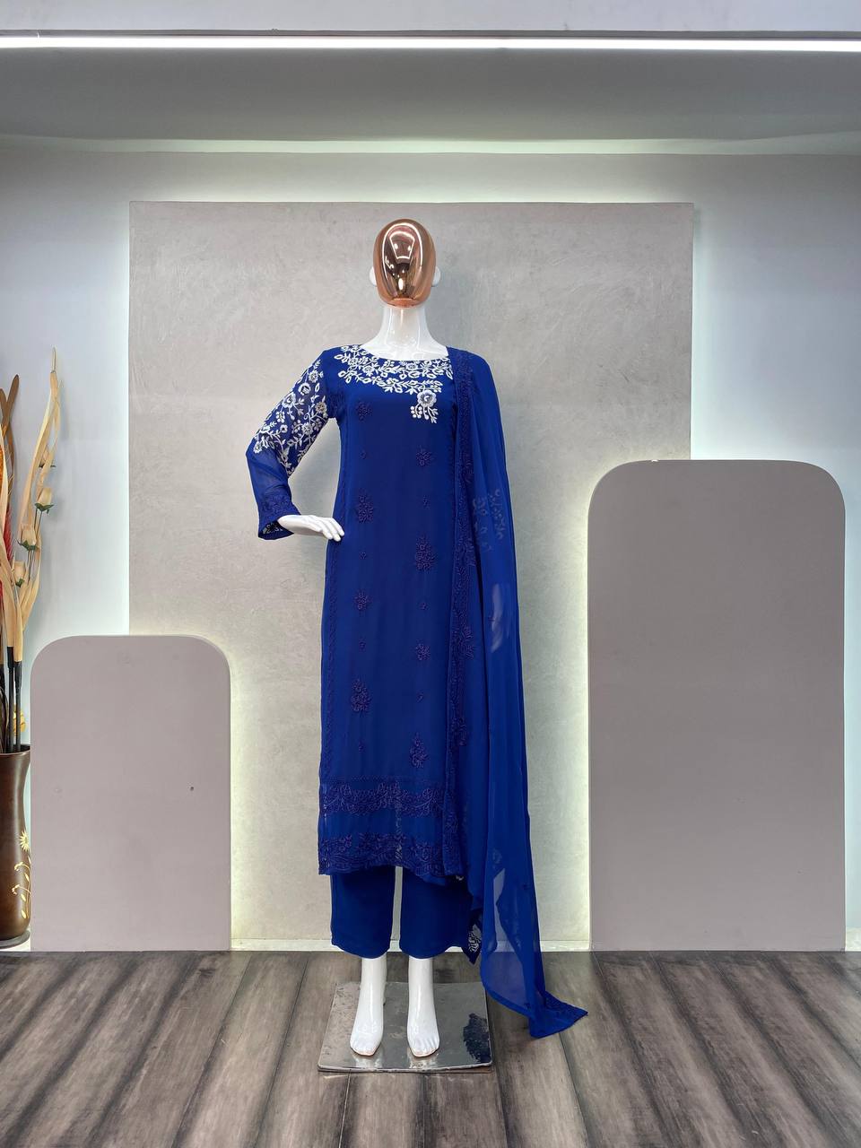 Blue Designer Suit With pant And Dupatta Set