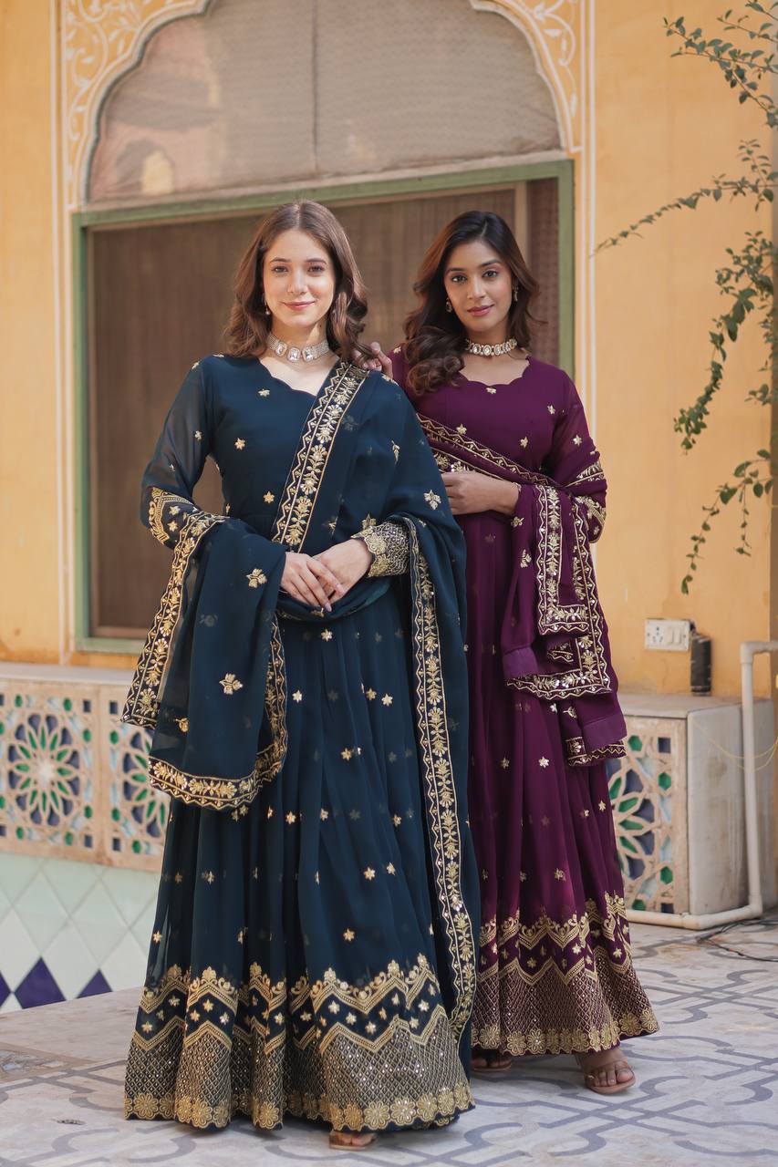 New Partywear Designer Faux Blooming Georgette Anarkali Gown