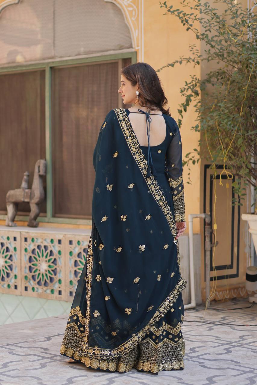 New Partywear Designer Faux Blooming Georgette Anarkali Gown