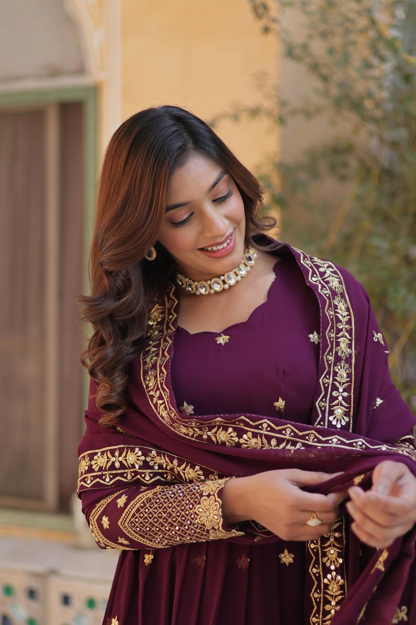 New Partywear Designer Faux Blooming Georgette Anarkali Gown